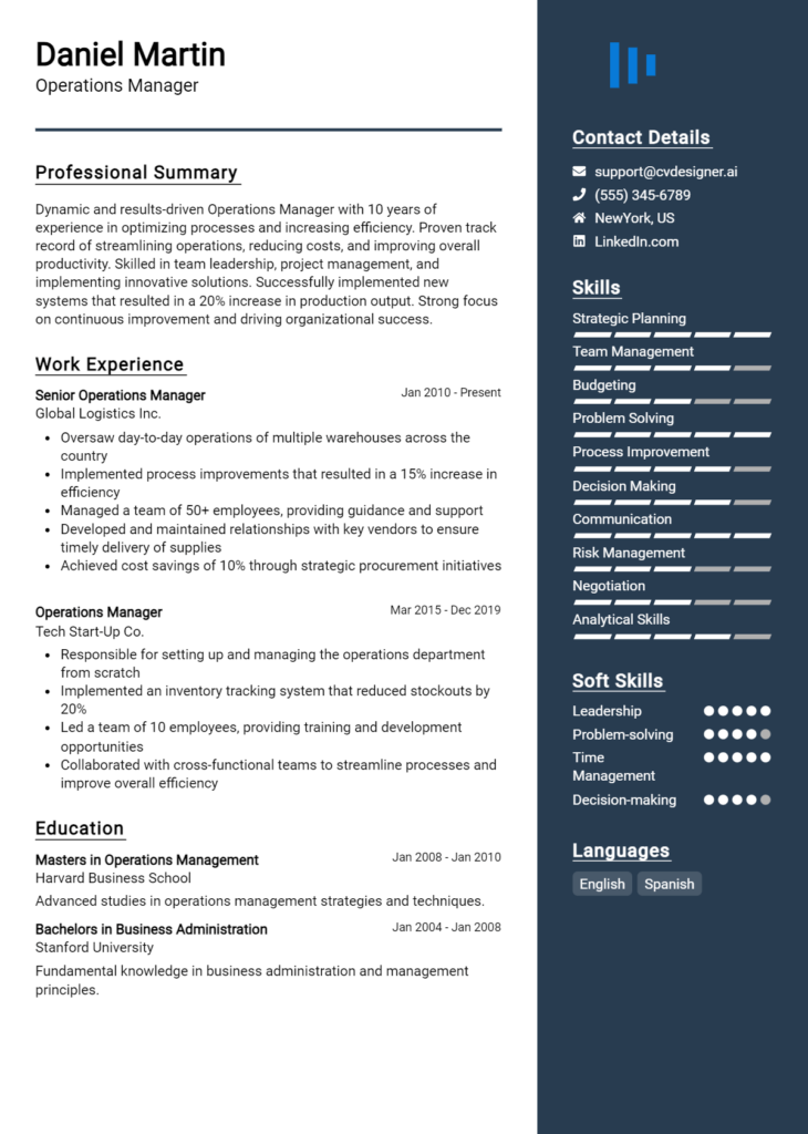 16 Senior Operations Manager Resume Examples for 2024: Best Writing ...