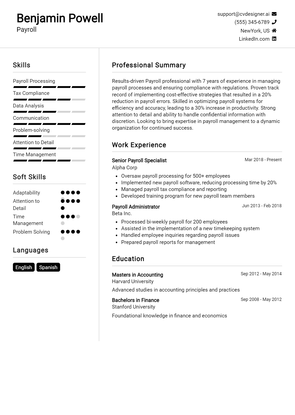 9 Payroll Supervisor Resume Examples And Templates for 2024 - CVDesigner.ai