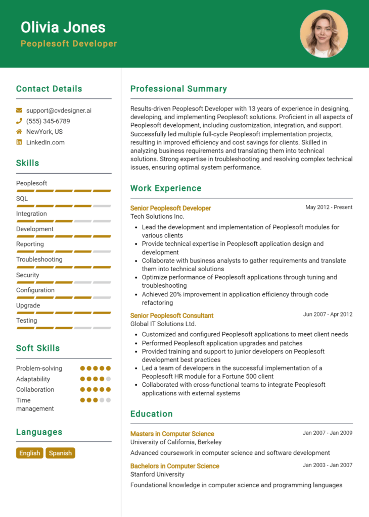 Peoplesoft Developer Resume Example