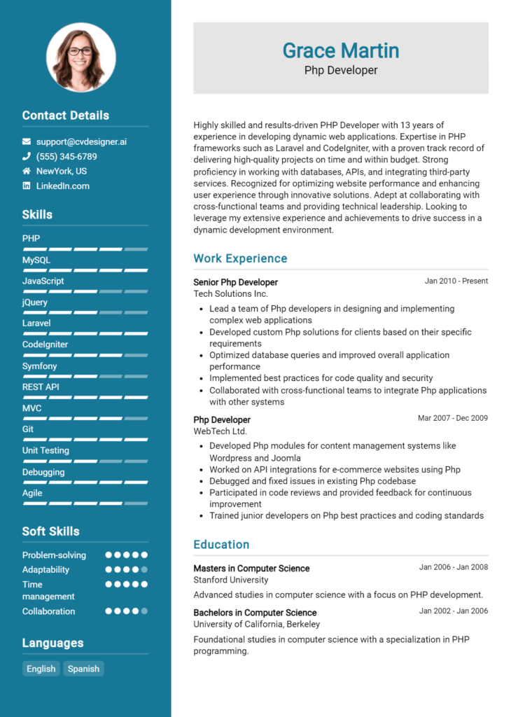 Php Developer Resume Example