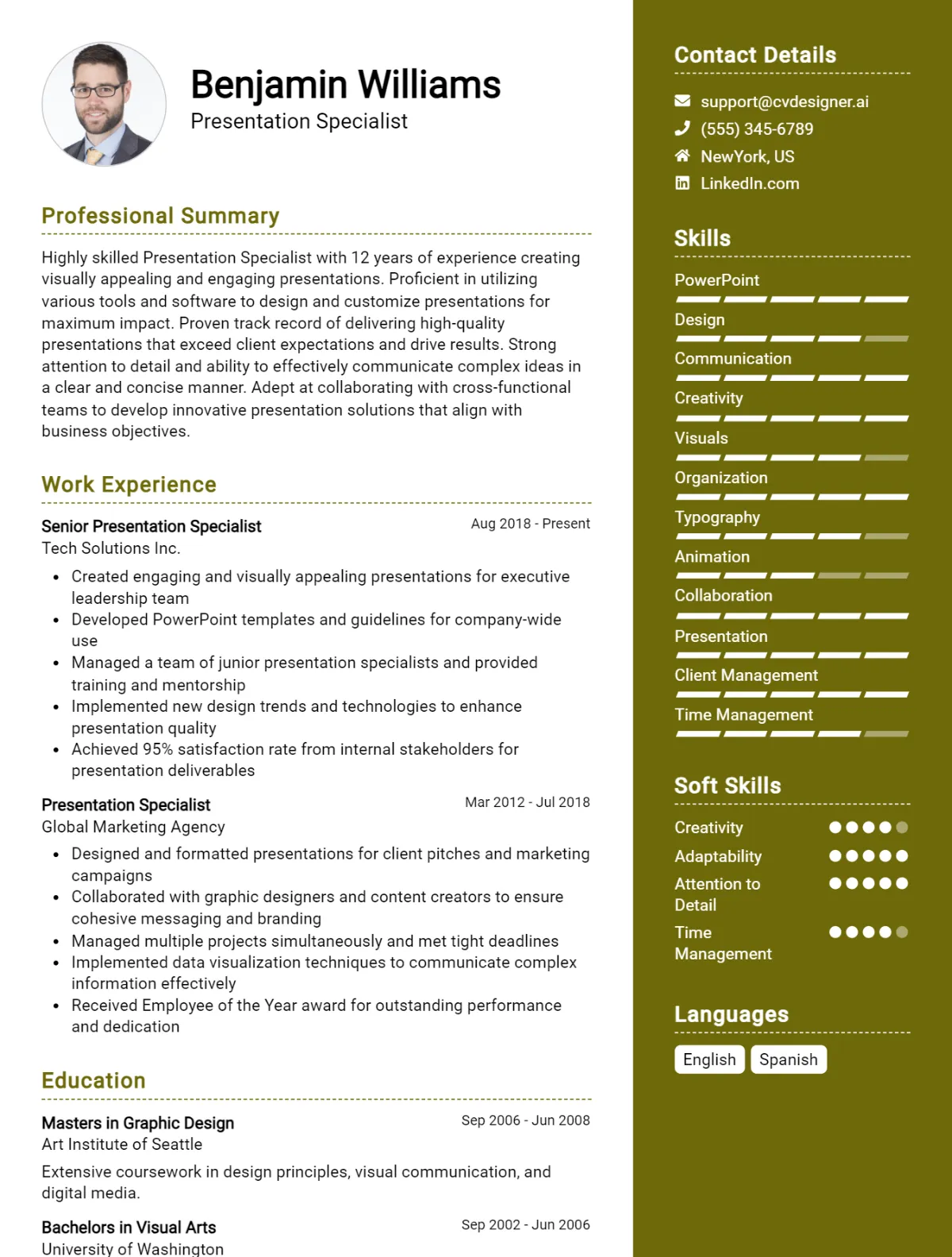 Presentation Specialist CV Example