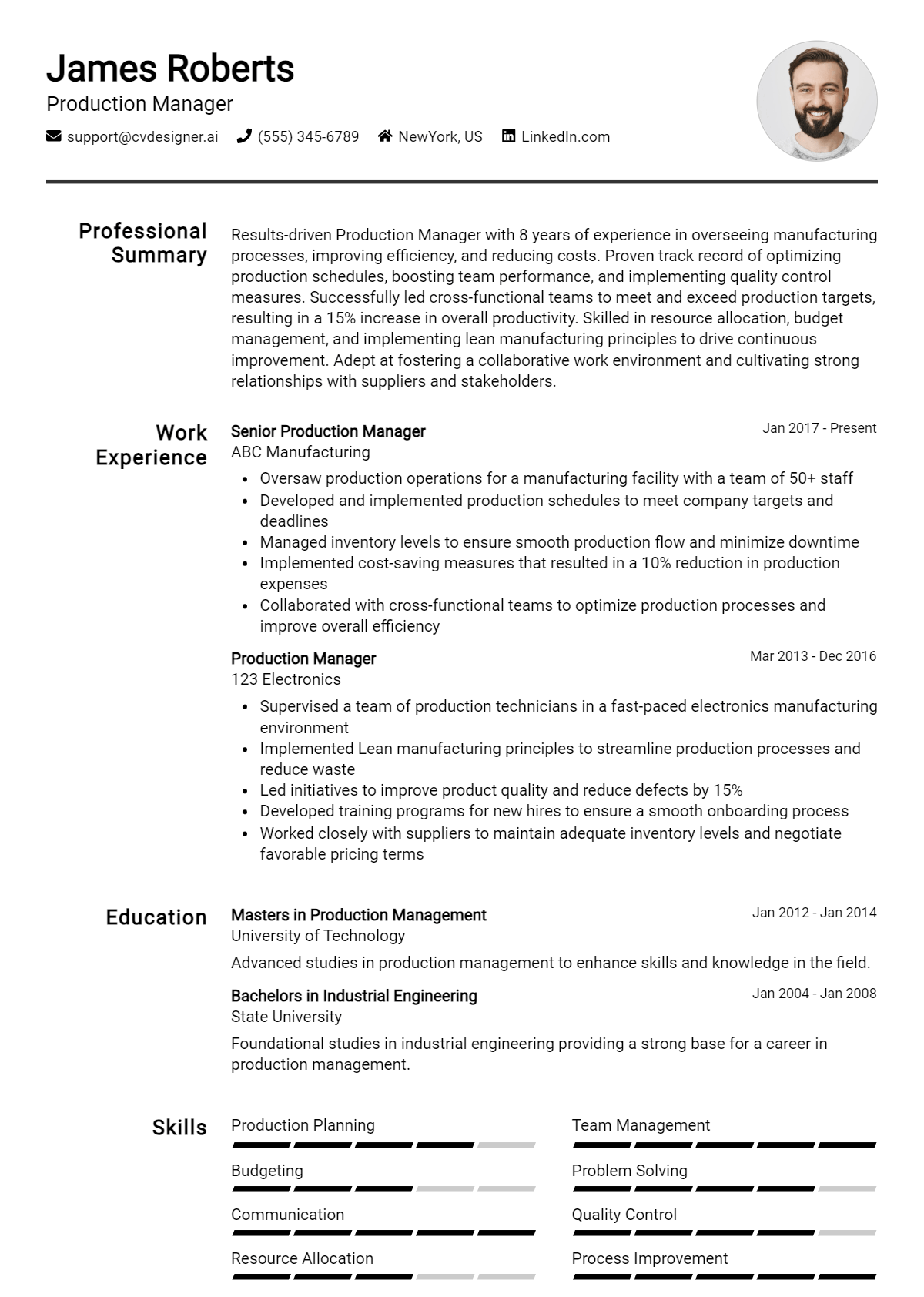 9 Production Manager Resume Examples - Production Manager Resume Example 
