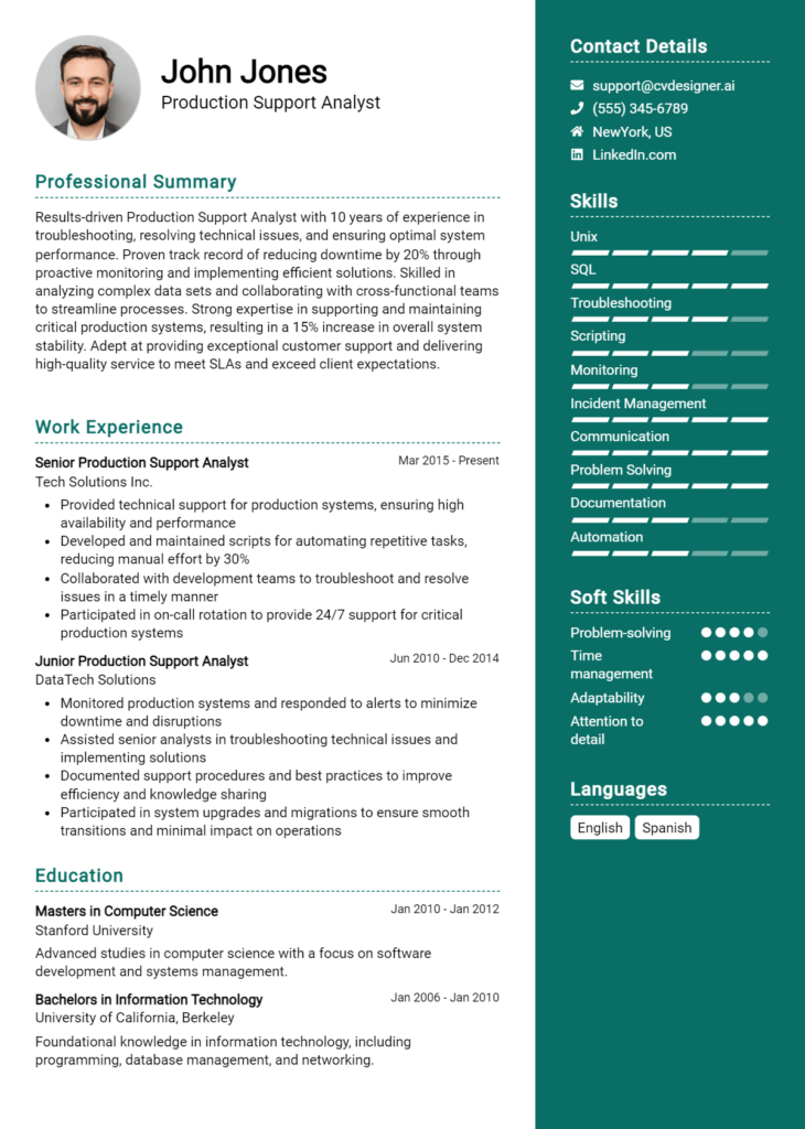 12 Support Analyst Resume Examples And Templates for 2024 - CVDesigner.ai