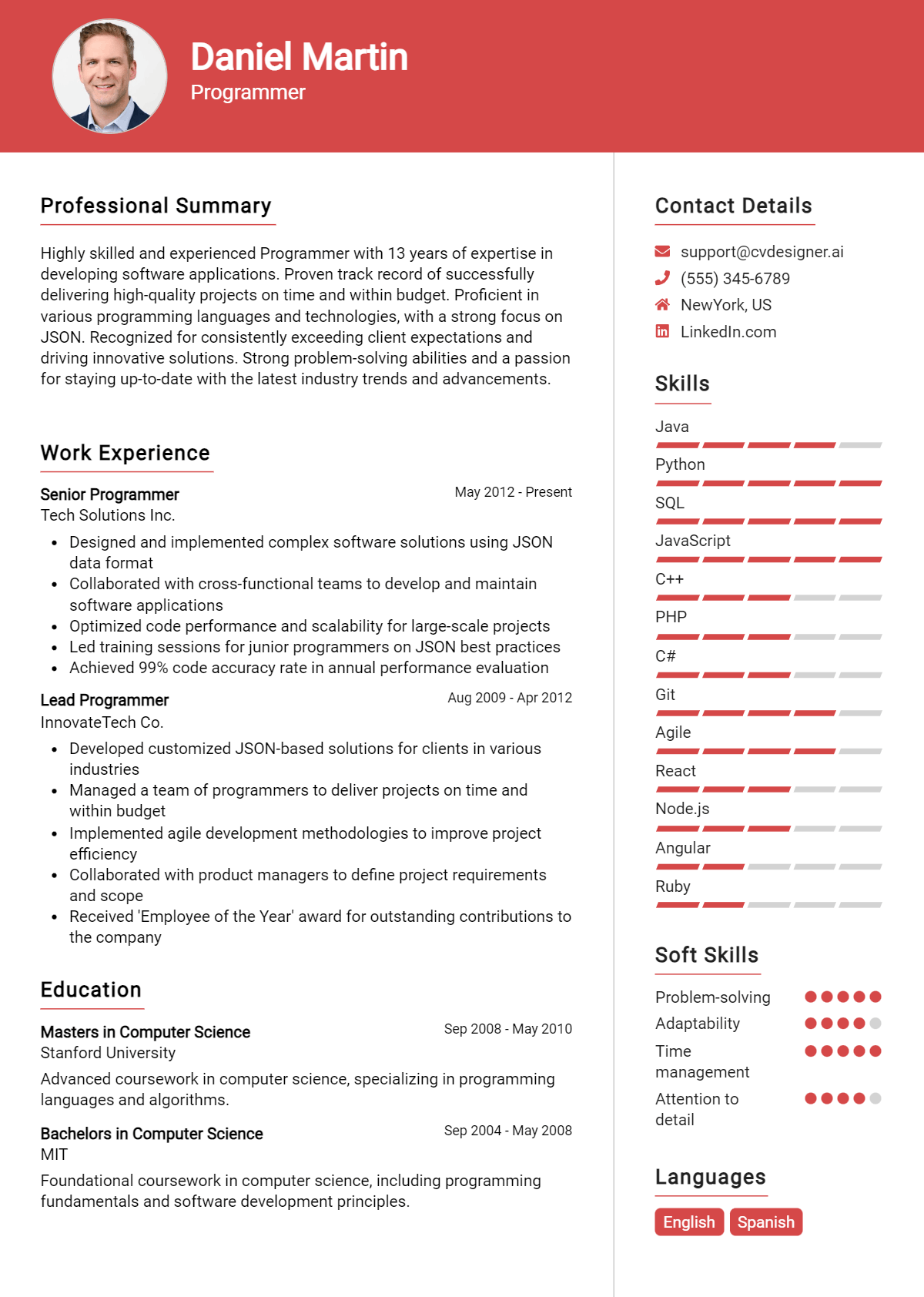 15 Senior Programmer Resume Examples And Templates for 2025 - CVDesigner.ai