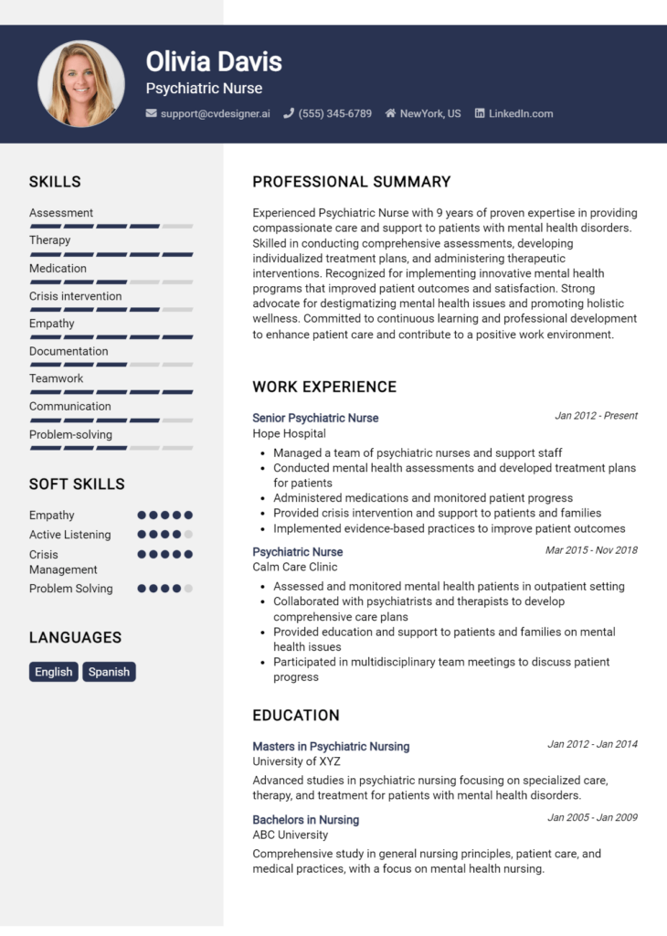 Psychiatric Nurse Resume Example