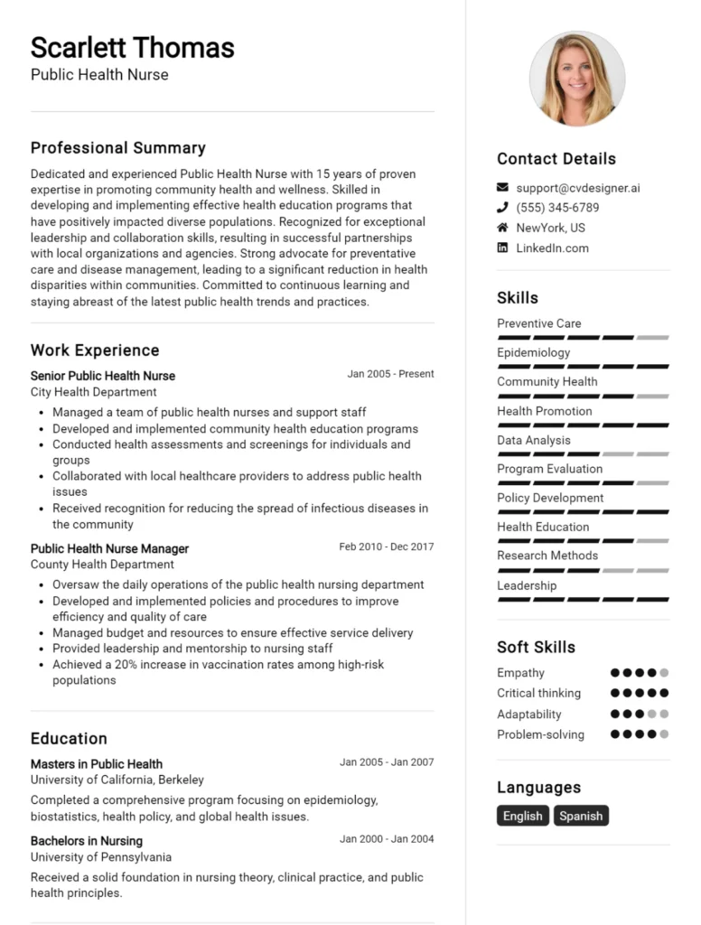 Public Health Nurse CV Example