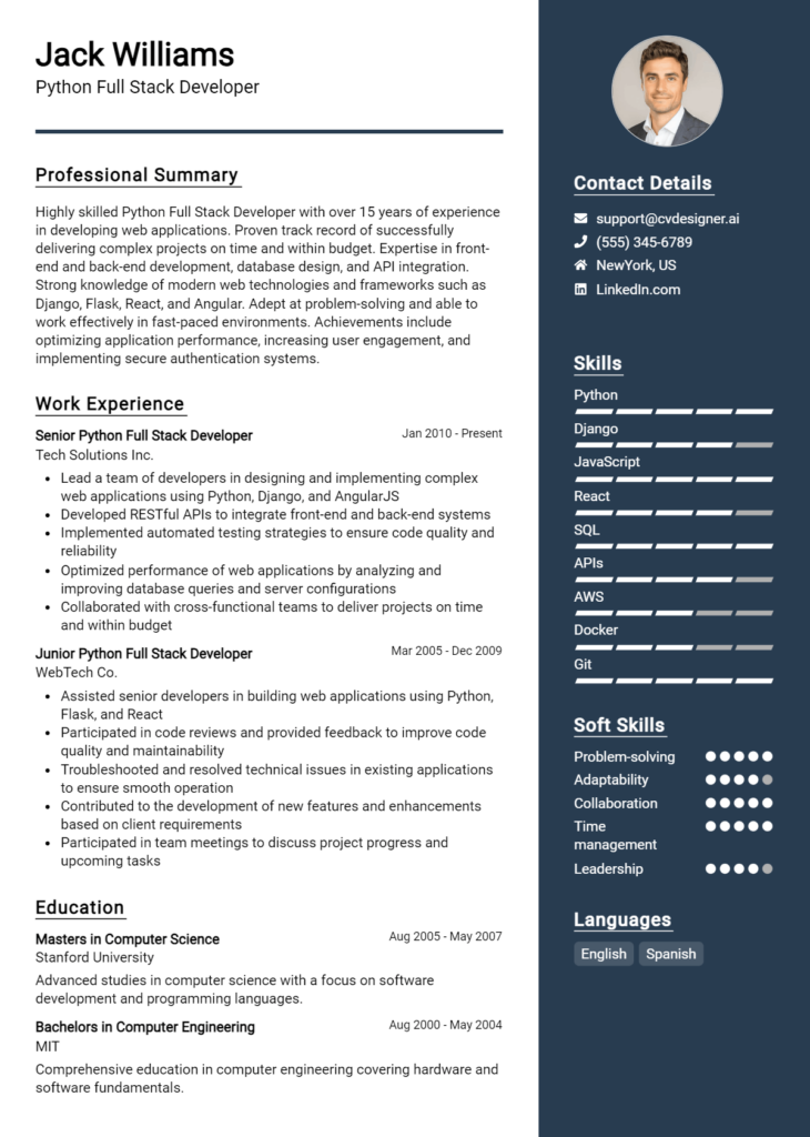 25+ Web Developer CV Examples and Free Templates For 2024 - CVDesigner.ai