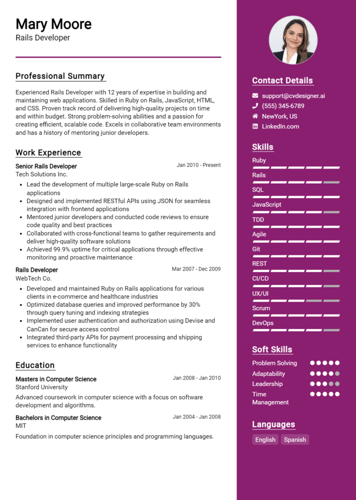 Rails Developer Resume Example