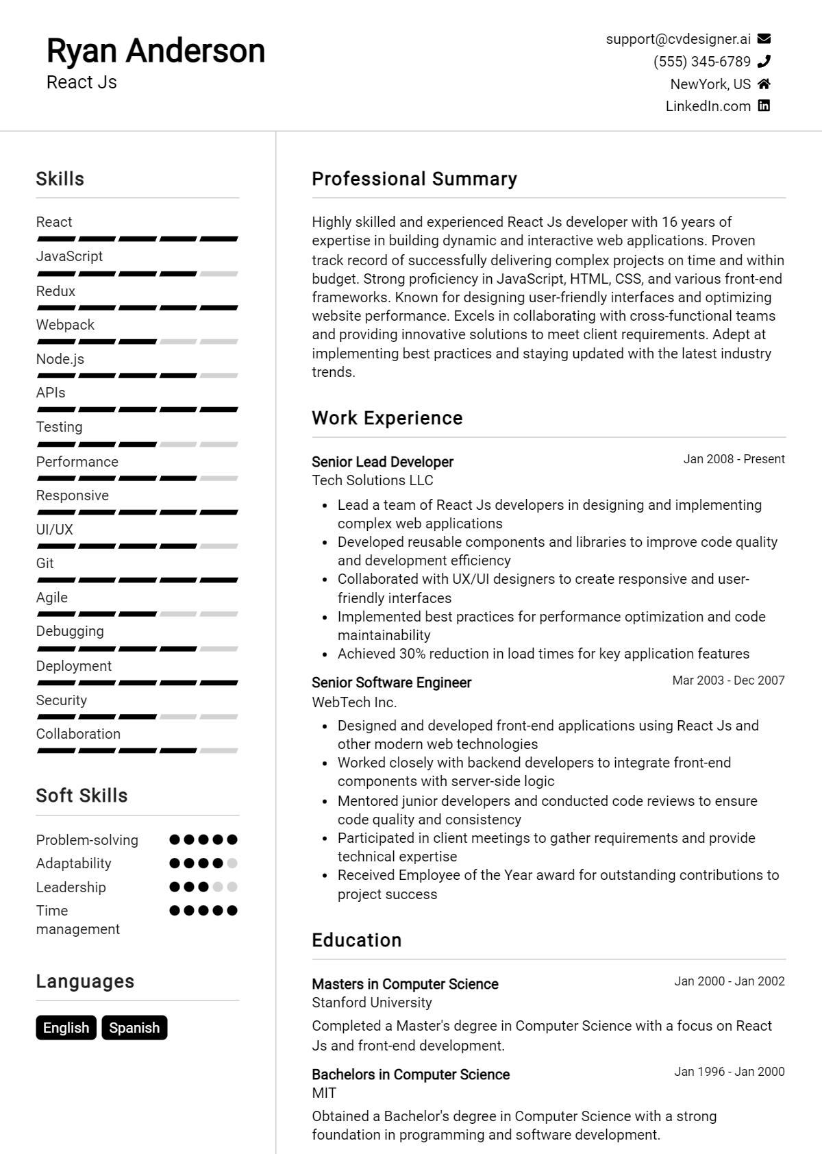 React Js Resume Example