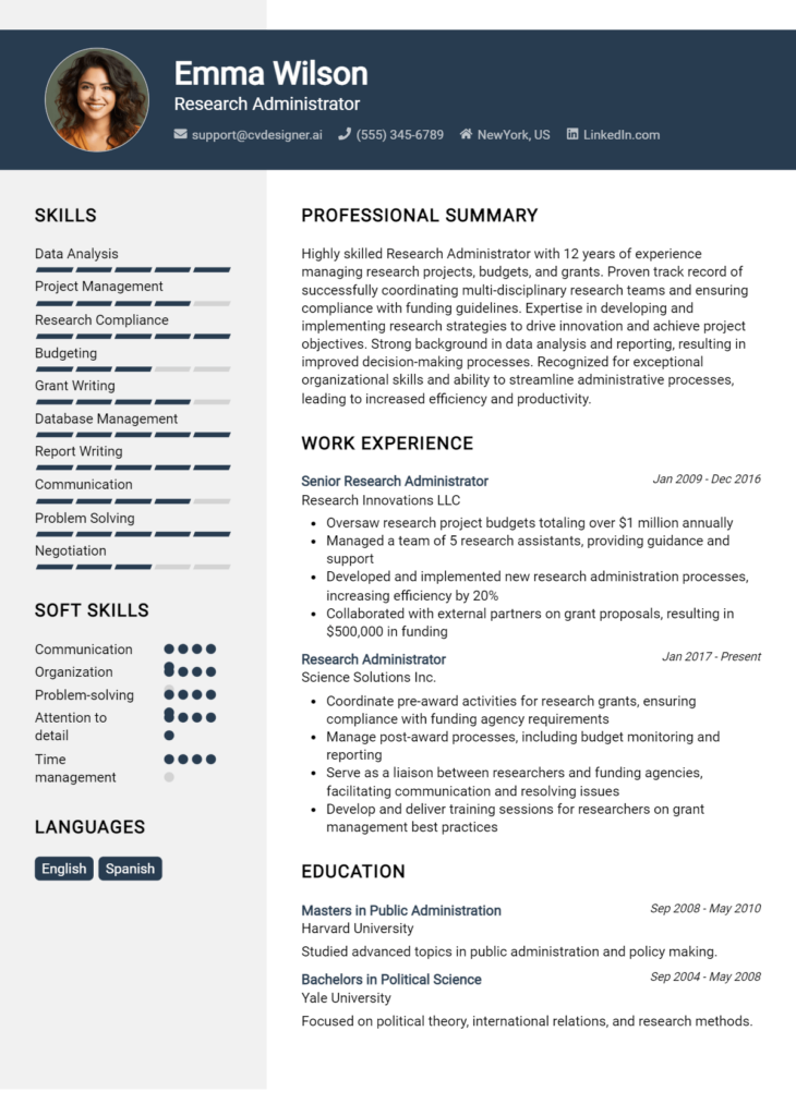 Research Administrator Resume Example