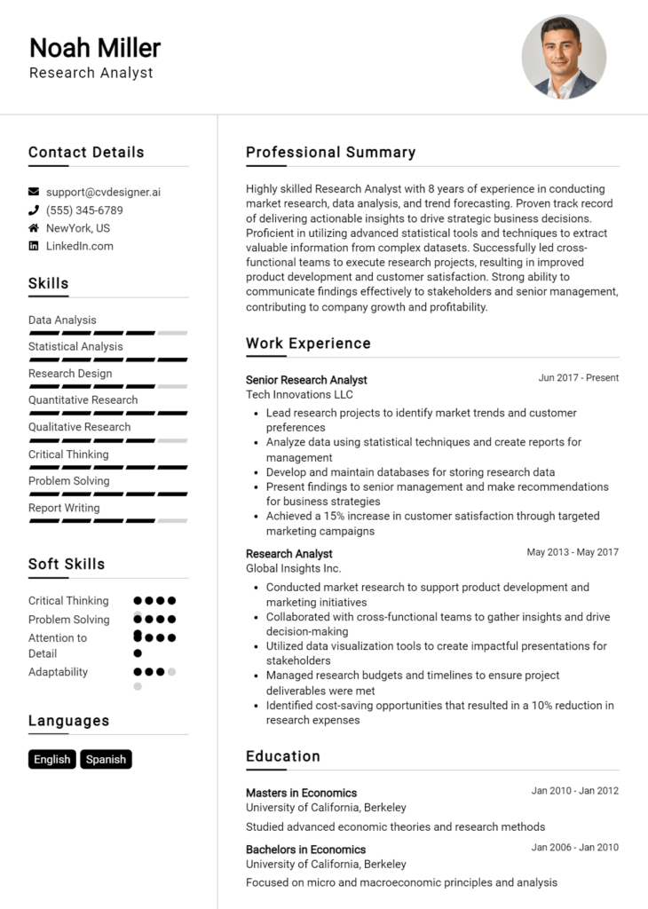 Research Analyst Resume Example