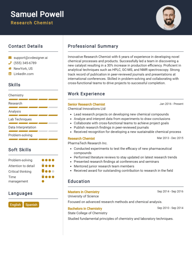 Research Chemist Resume Example