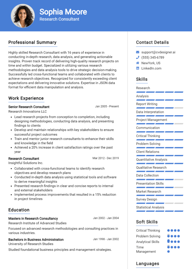 Research Consultant Resume Example