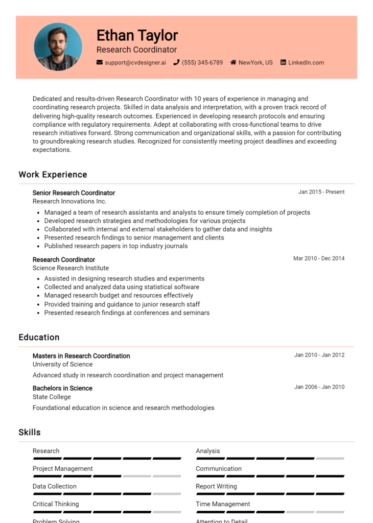 Research Coordinator Resume Example