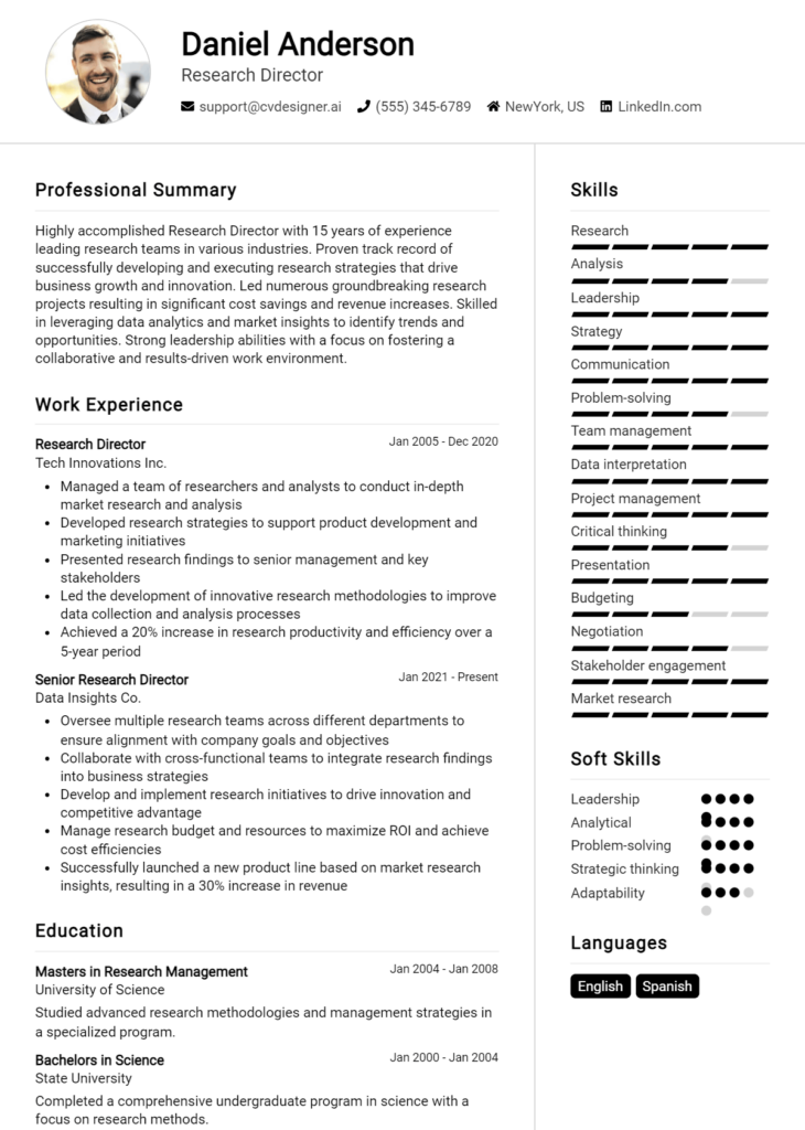 Research Director Resume Example