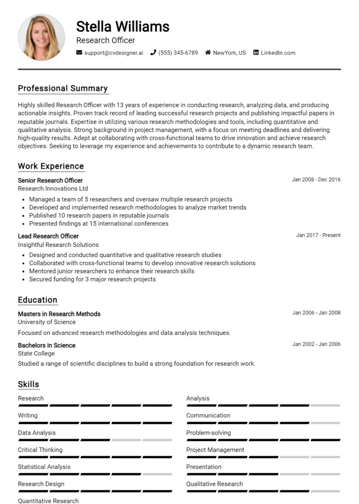 Research Officer Resume Example