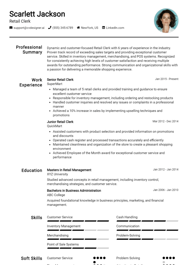 Retail Clerk Resume Example