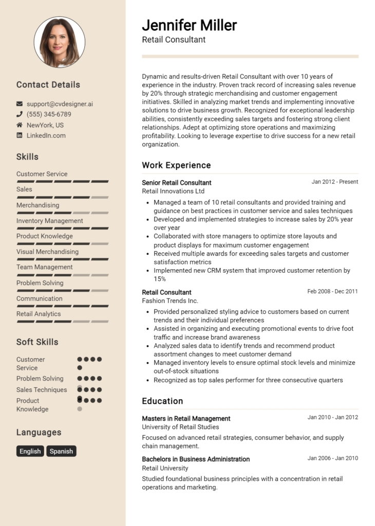 Retail Consultant Resume Example