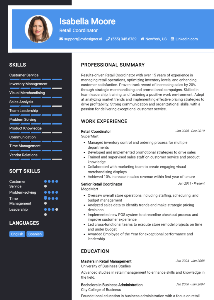 Retail Coordinator Resume Example