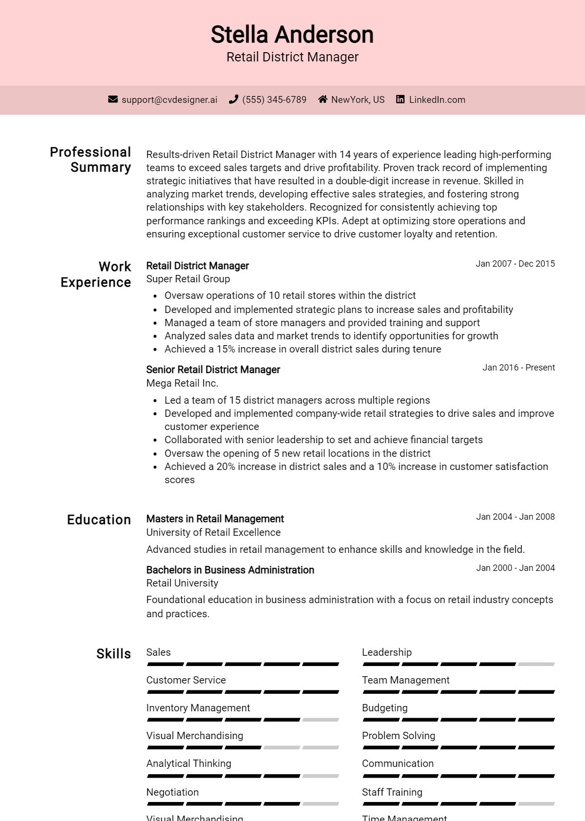 18 Retail Sales Representative - Retail District Manager Resume Example 