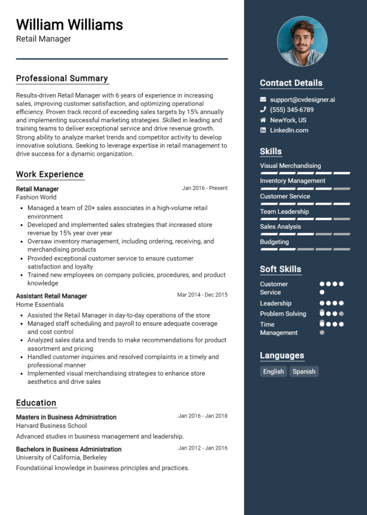 Retail Manager Resume Example