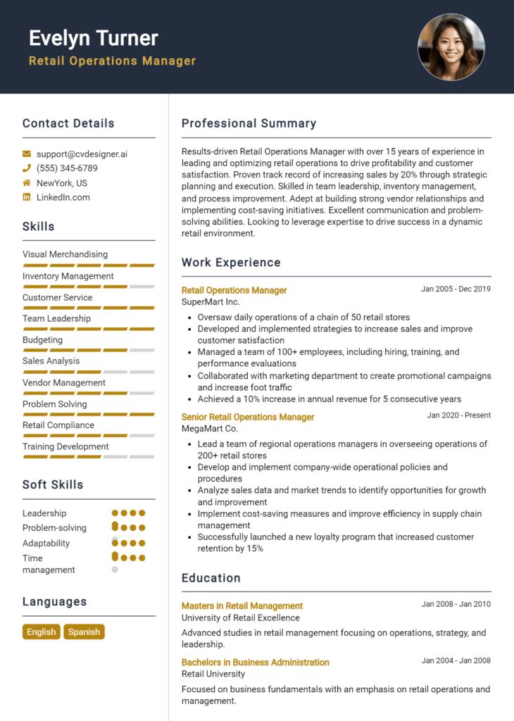 Retail Operations Manager Resume Example