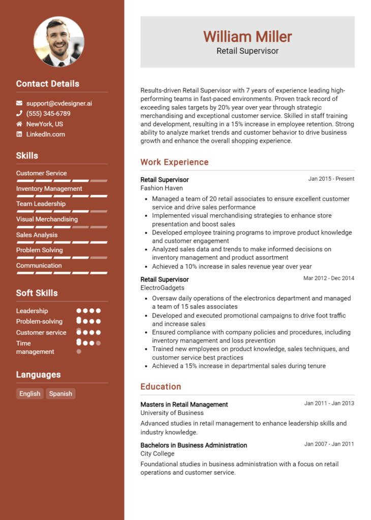 Retail Supervisor Resume Example