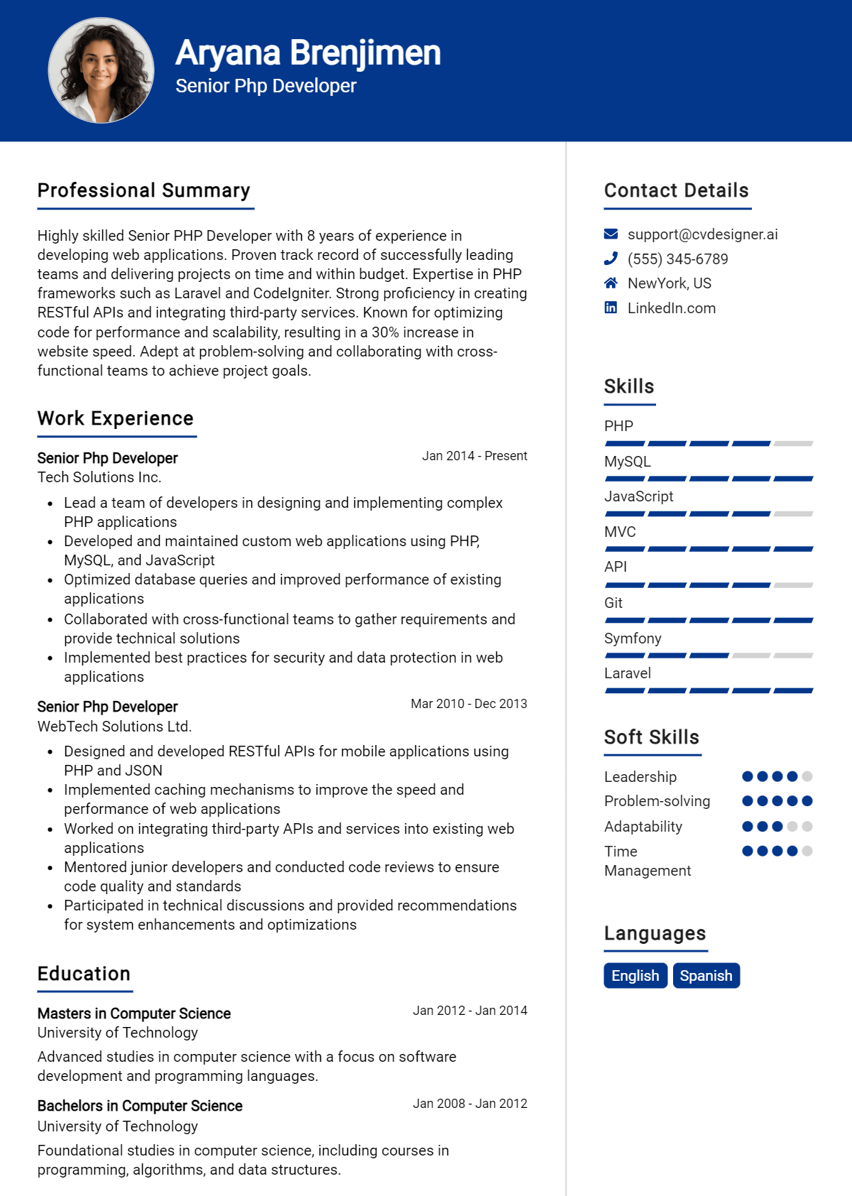 senior php developer cv