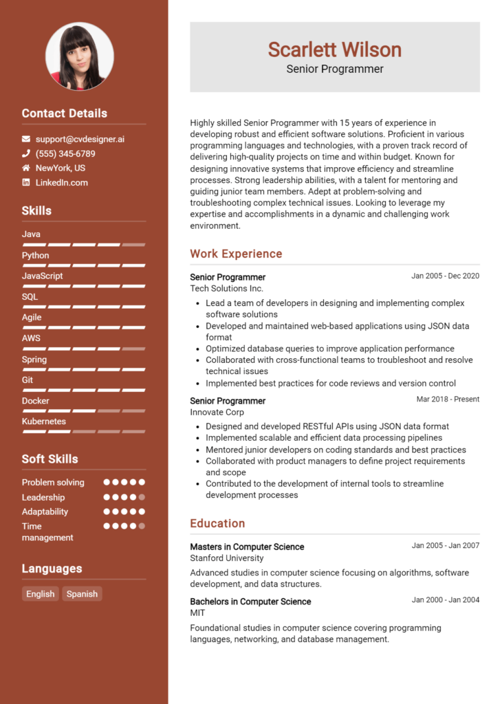 15 Senior Programmer Resume Examples And Templates for 2025 - CVDesigner.ai