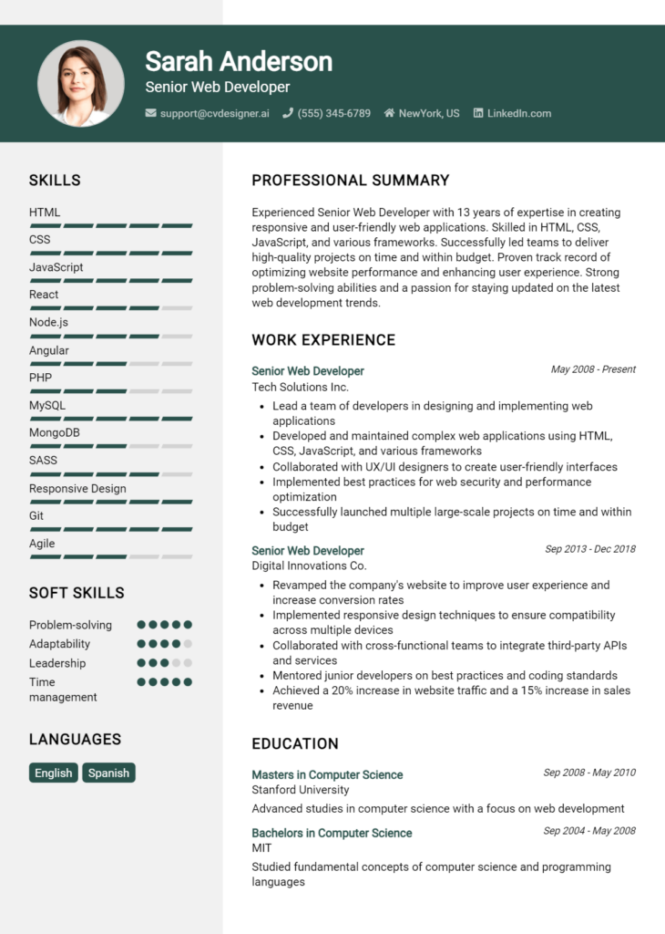 18 Web Ui Developer Resume Examples for 2024: Top Templates - CVDesigner.ai