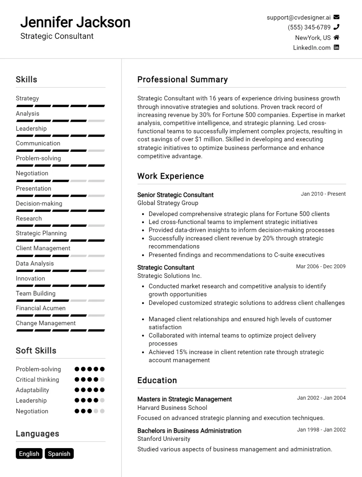 Strategic Consultant Cv Examples And Templates For Cvdesigner Ai