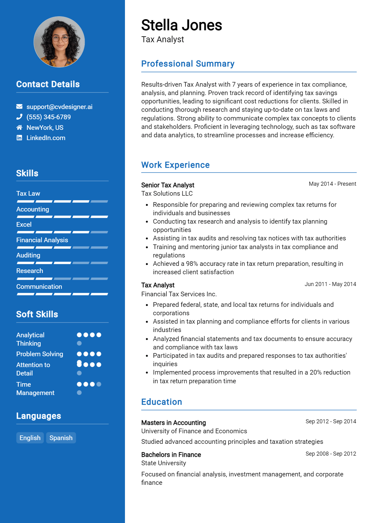 12 Tax Analyst Resume Examples And Templates for 2024 - CVDesigner.ai