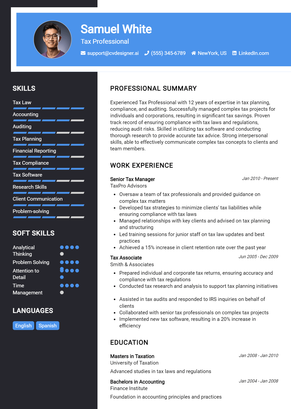 15 Tax Associate Resume Examples And Templates for 2024 - CVDesigner.ai