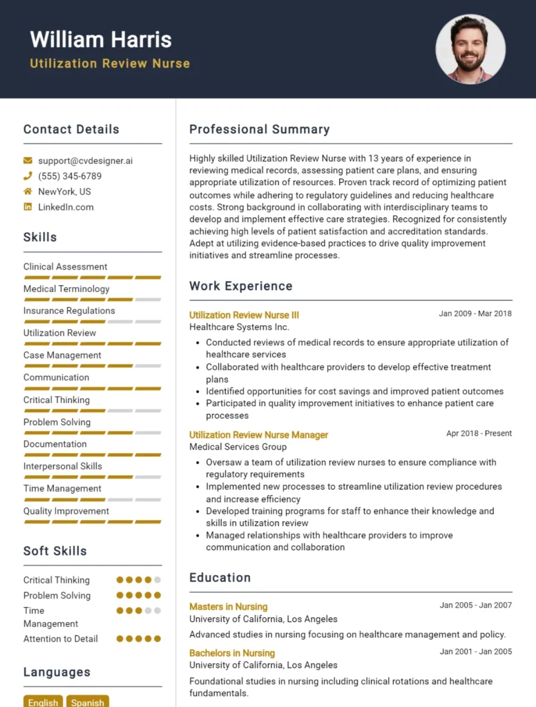 Utilization Review Nurse CV Example