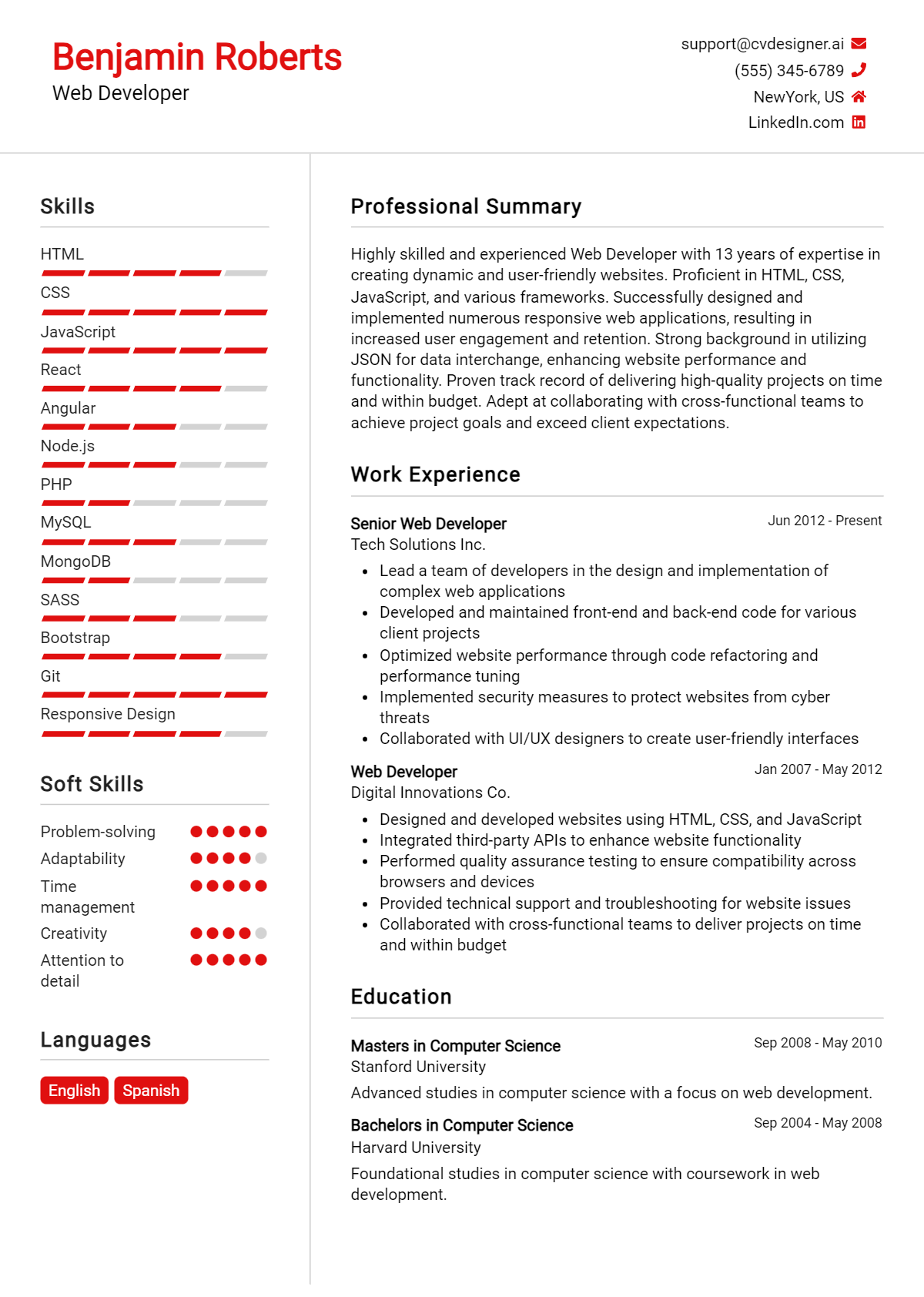 18 Web Ui Developer Resume Examples for 2024: Top Templates - CVDesigner.ai