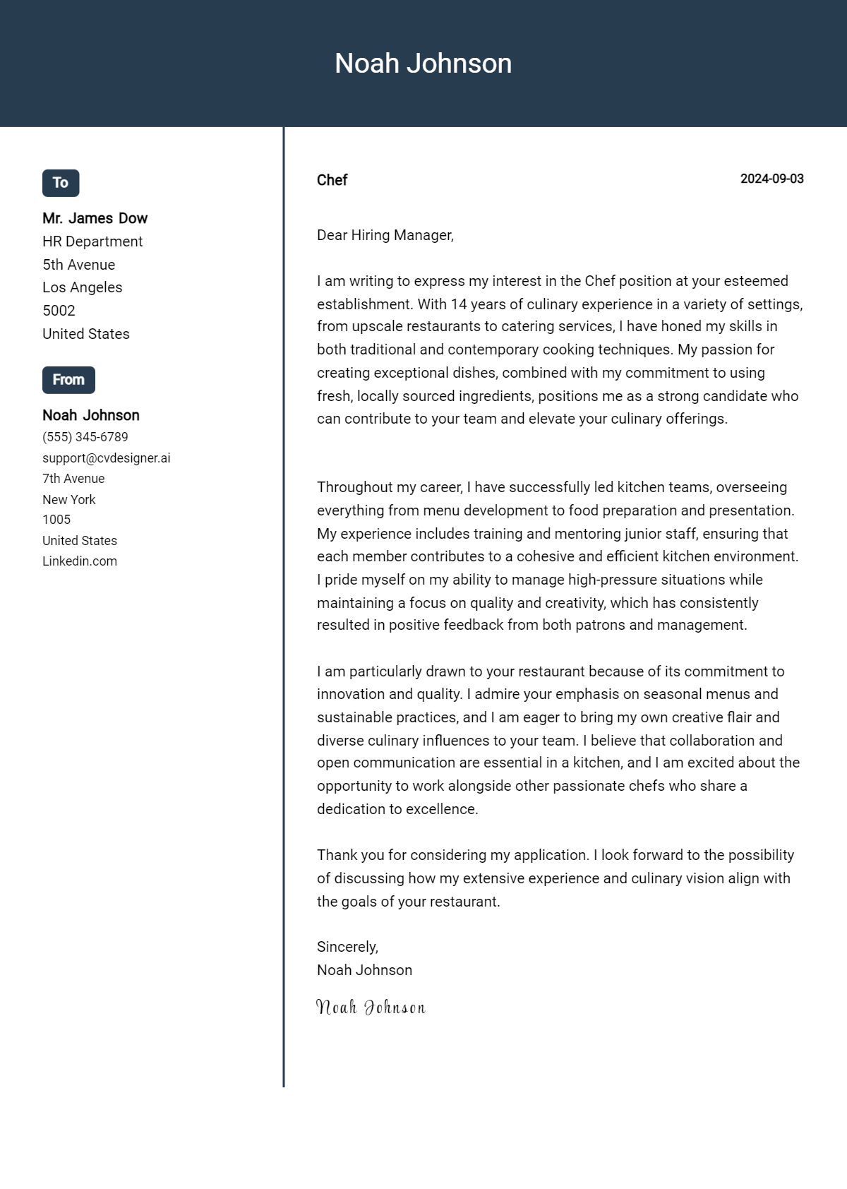 chef cover letter example