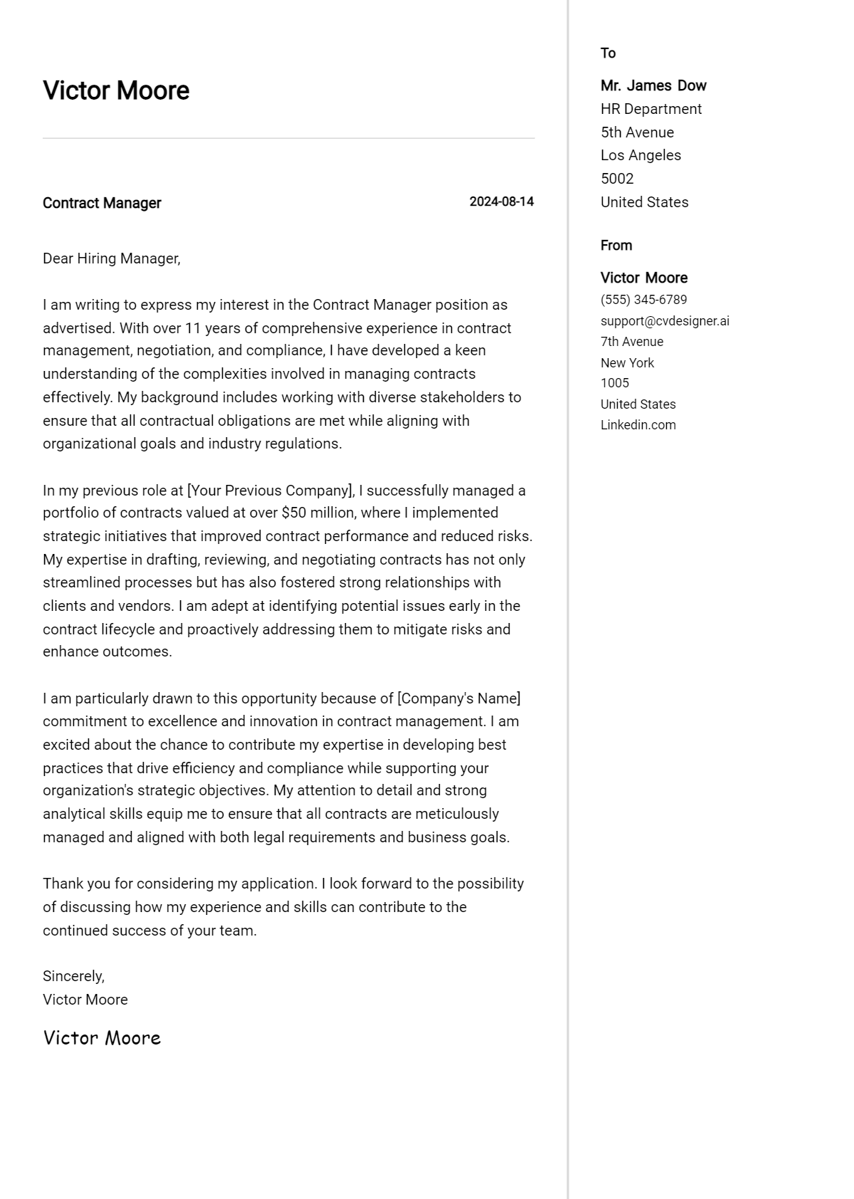 contract manager cover letter example