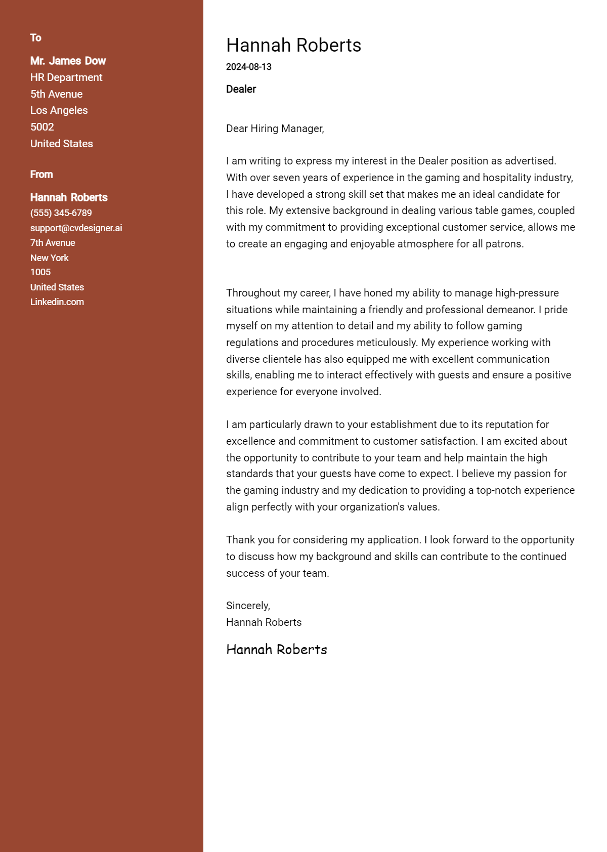 dealer cover letter example