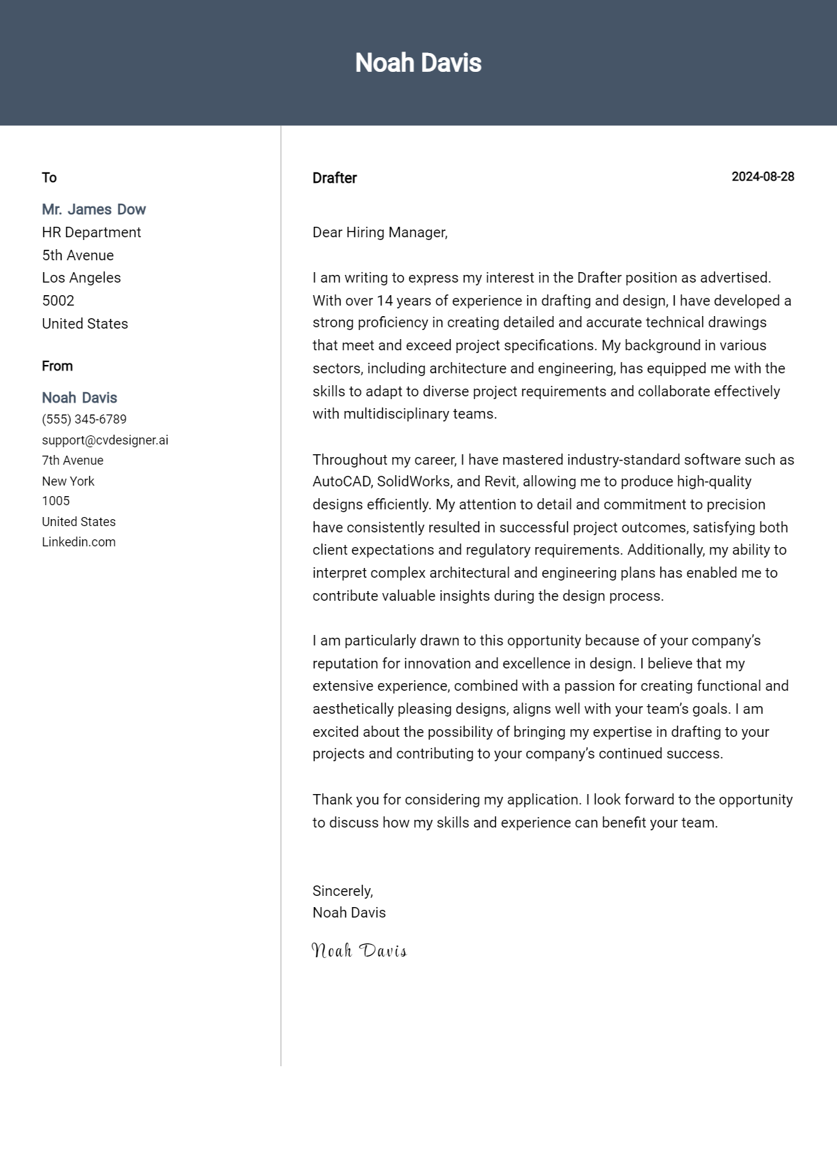 drafter cover letter example