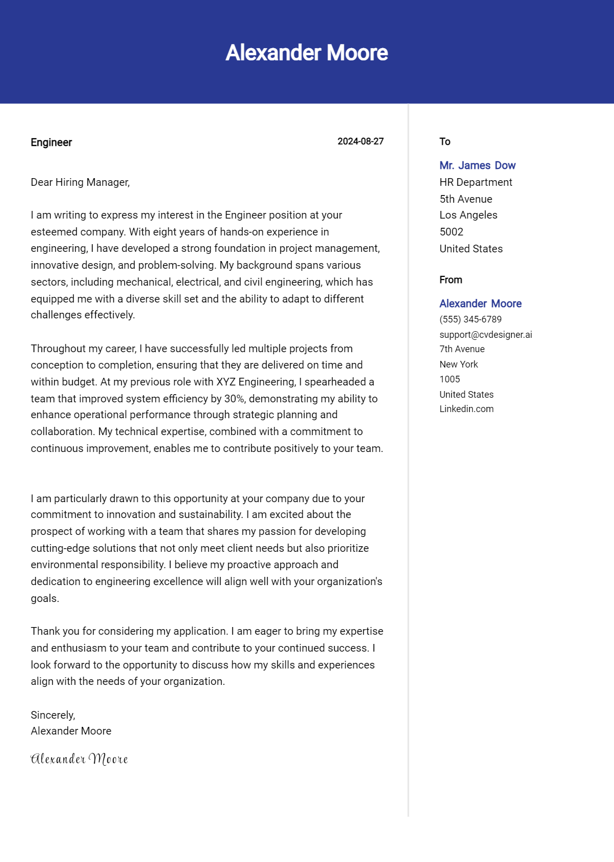 engineer cover letter example