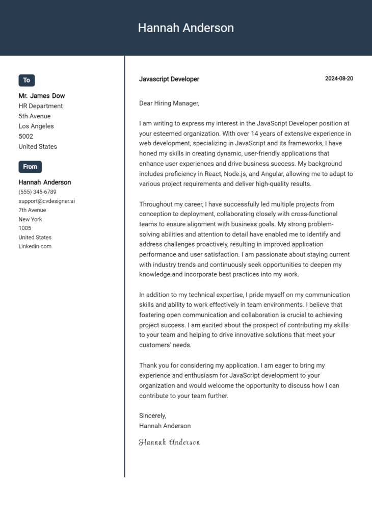 javascript developer cover letter example