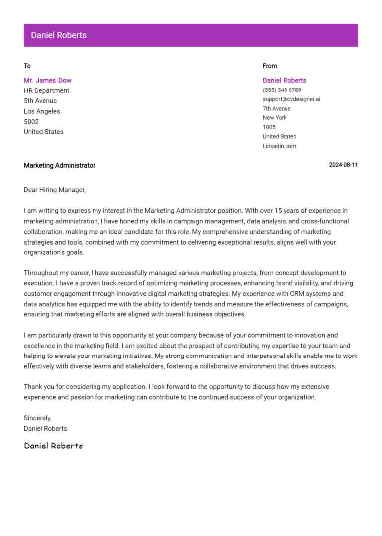 19 Marketing Officer Cover Letter Examples For 2025 Writing Guide Marketing Administrator Cover Letter Example 768x1078