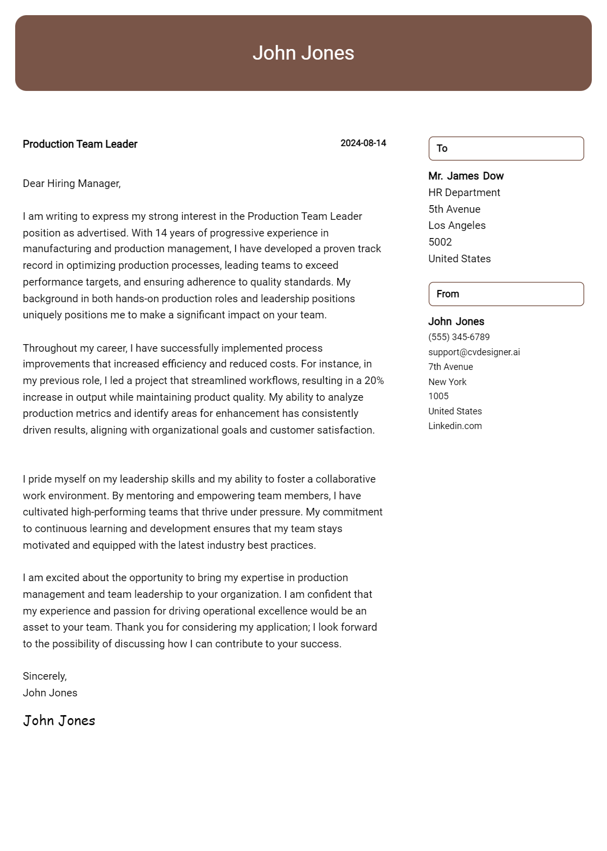 Production Team Leader Cover Letter Example for 2024: Free Templates ...