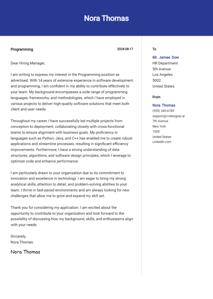 programming cover letter example