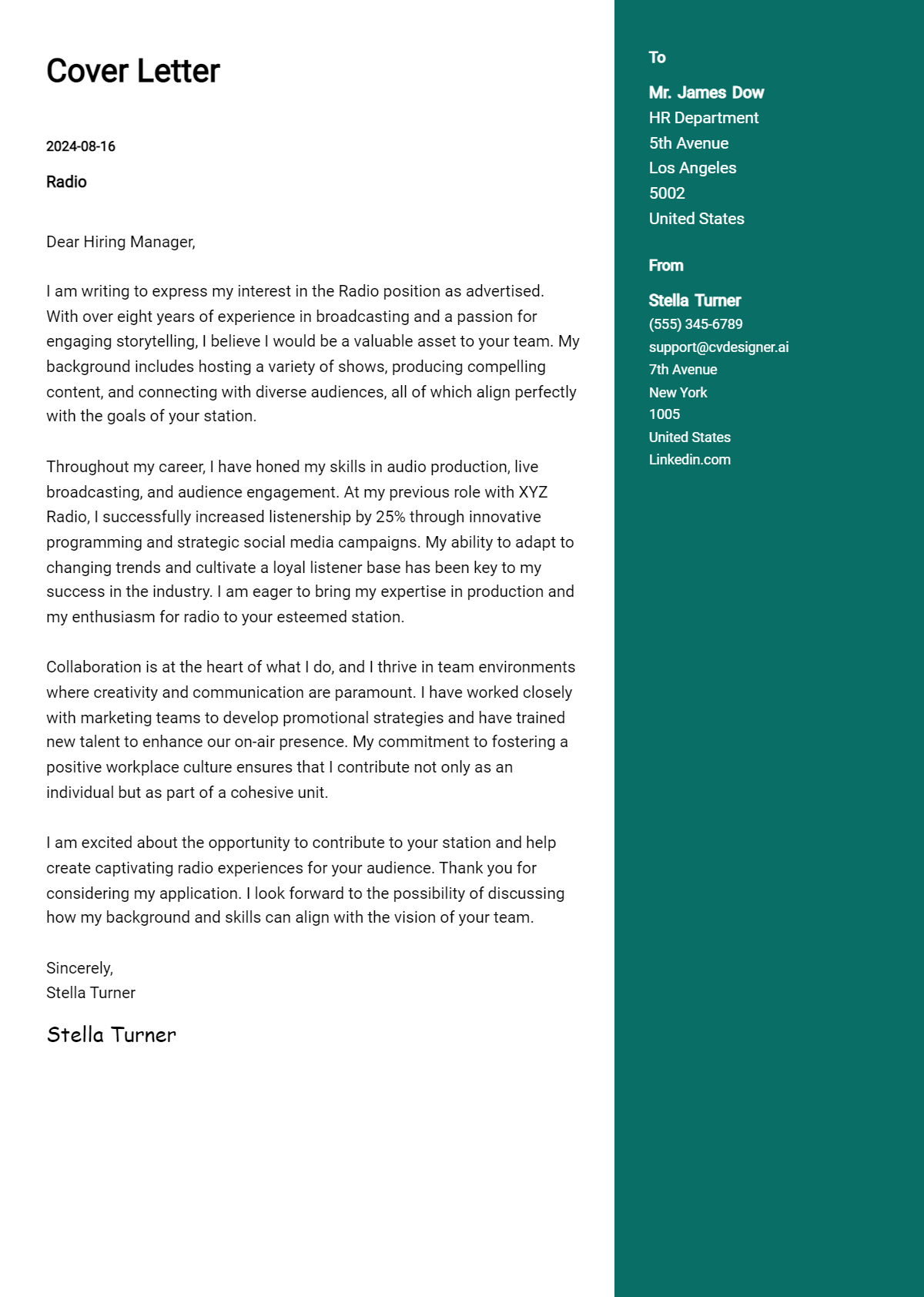 radio cover letter example