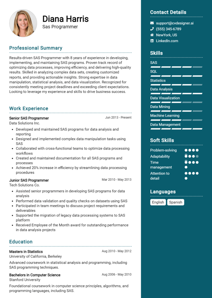 Sas Programmer Resume Example for 2025: Free Samples - CVDesigner.ai