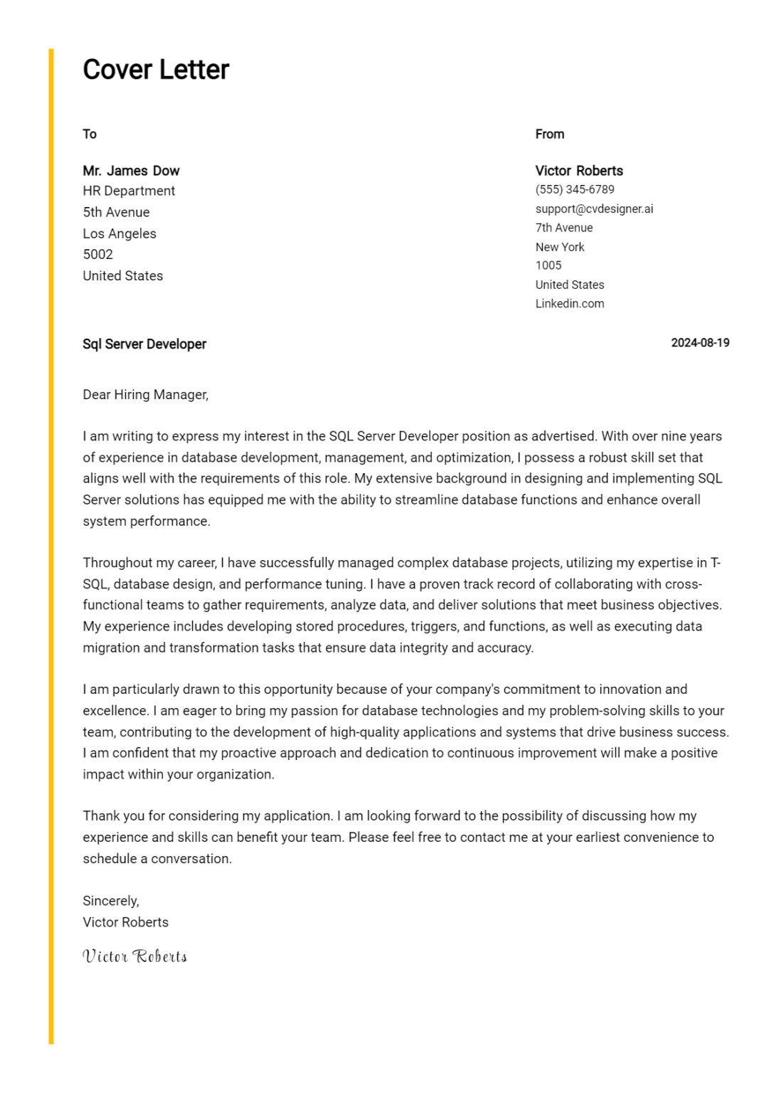 SQL Server Developer Cover Letter Example for 2024: Proven Tips ...