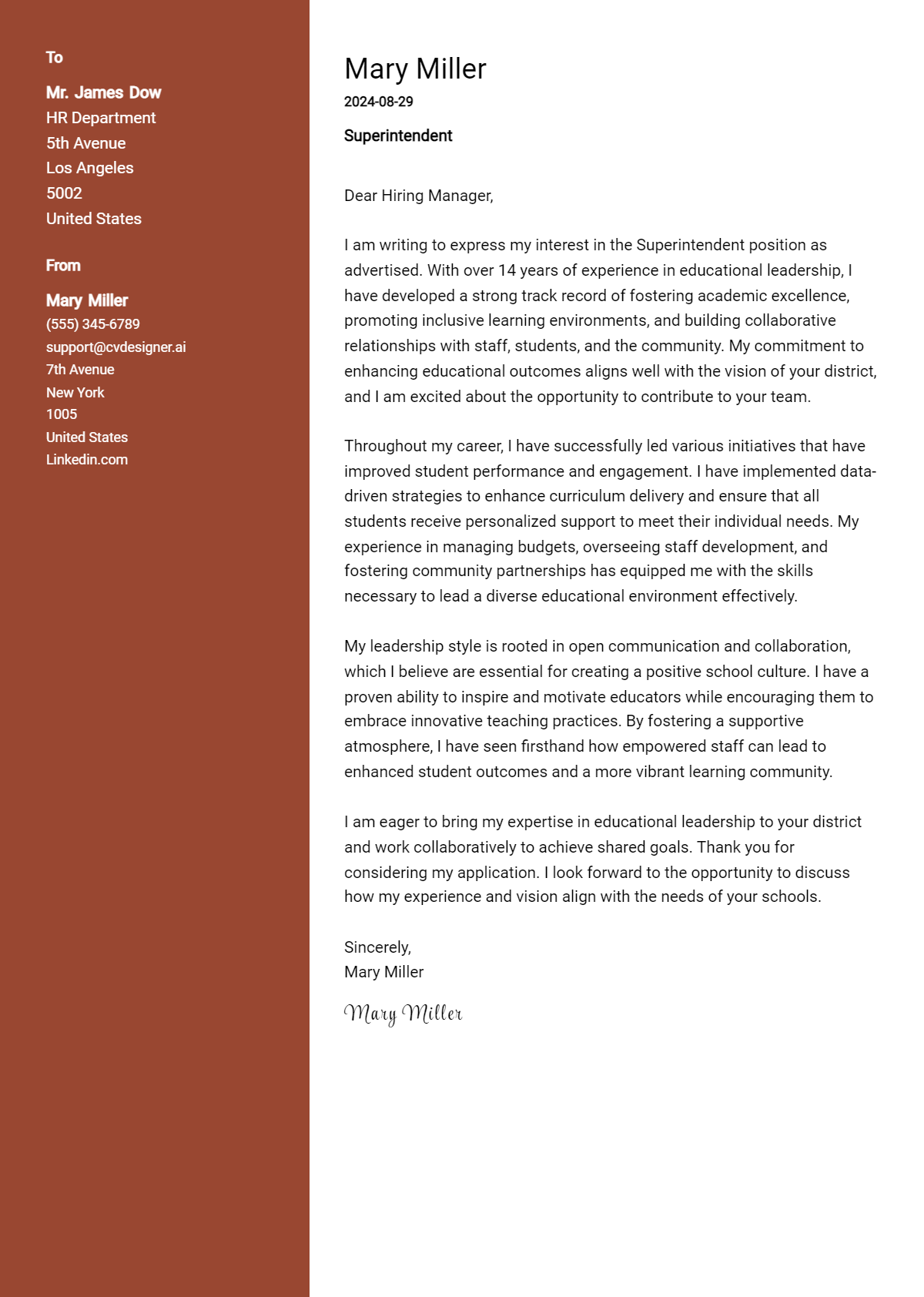 superintendent cover letter example